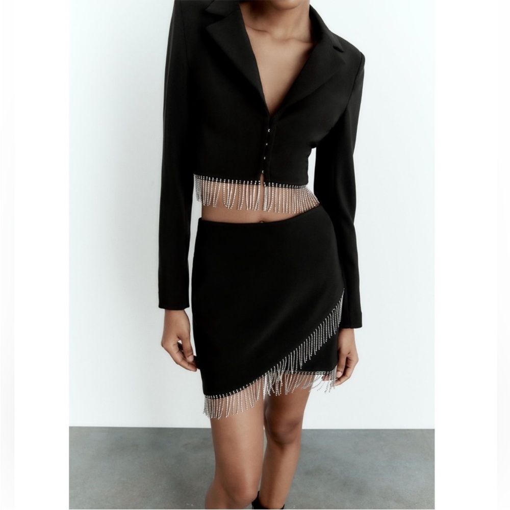 Zara Black Rhinestone Skirt and Cropped Blazer